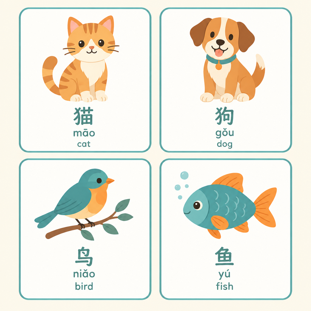 Chinese Animal Flashcards for Kids